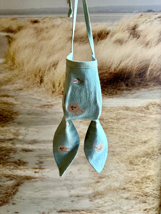 Blue Embroidered Bunny Ear Bonnet