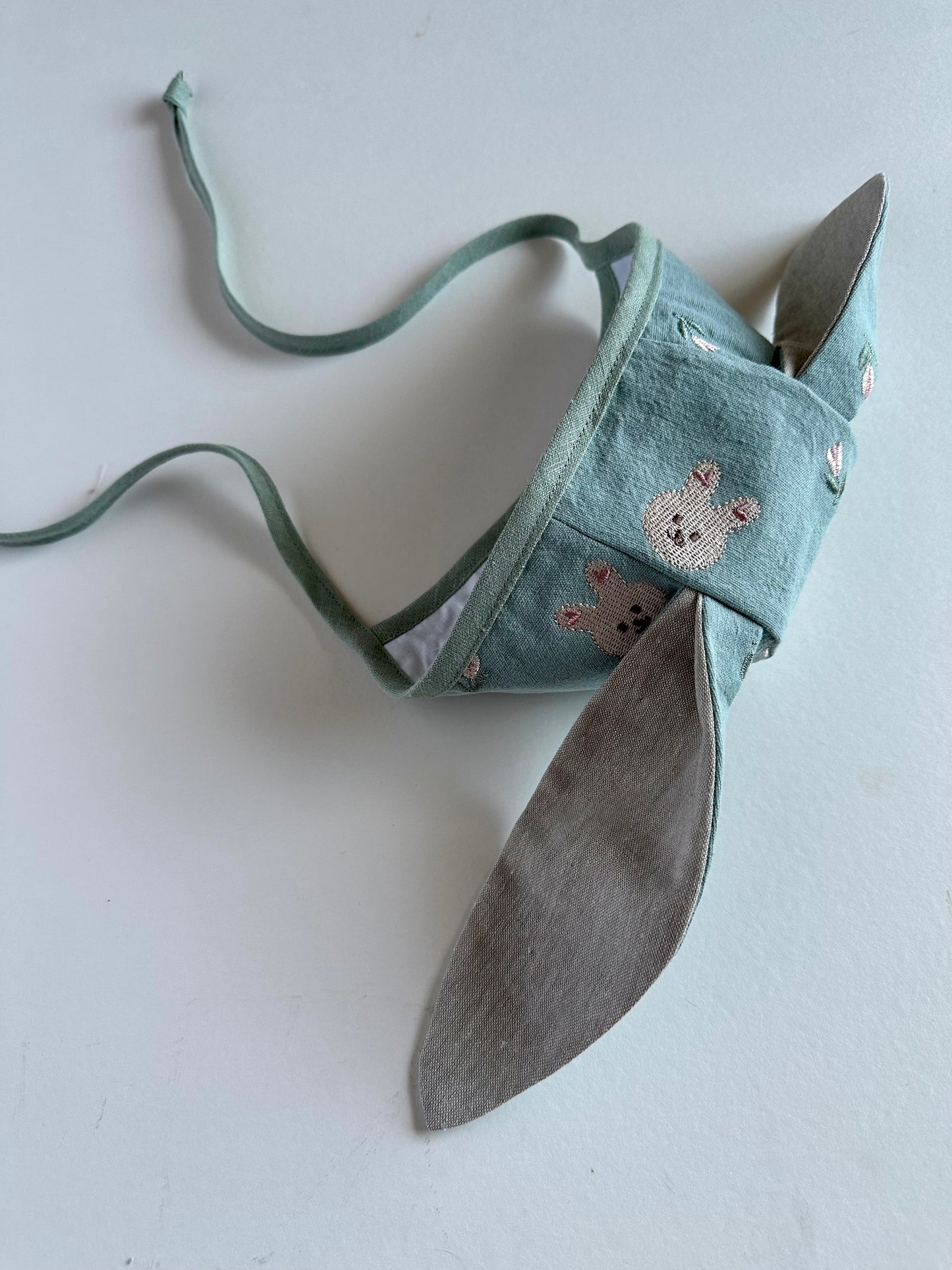 Blue Embroidered Bunny Ear Bonnet