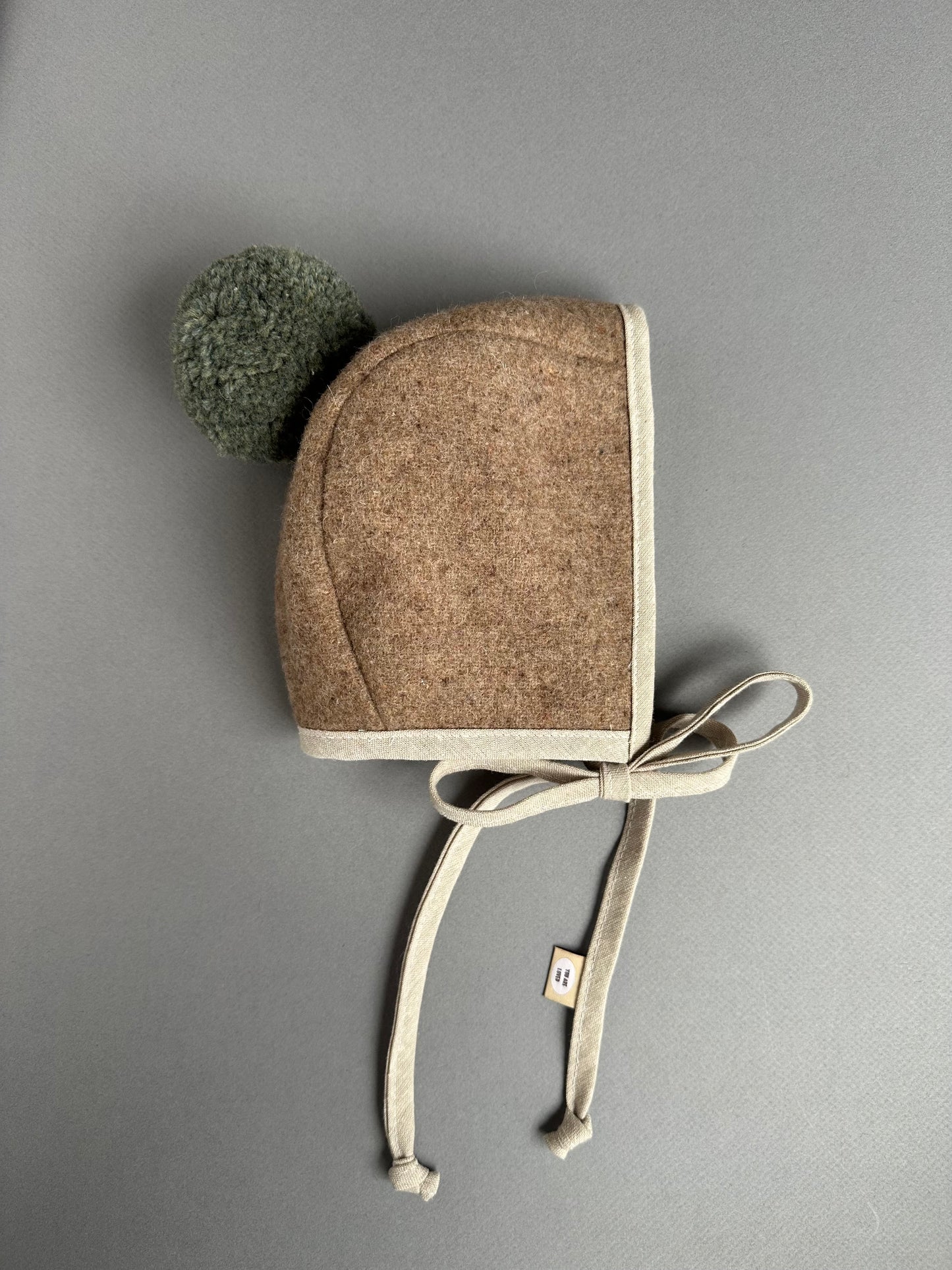 Oat Wool Pom Bonnet RTS size 6-12mo