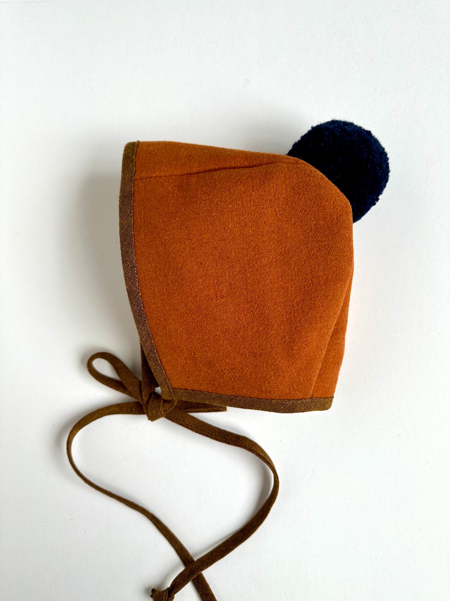 Spice Wool Pom Bonnet RTS size 18-24months