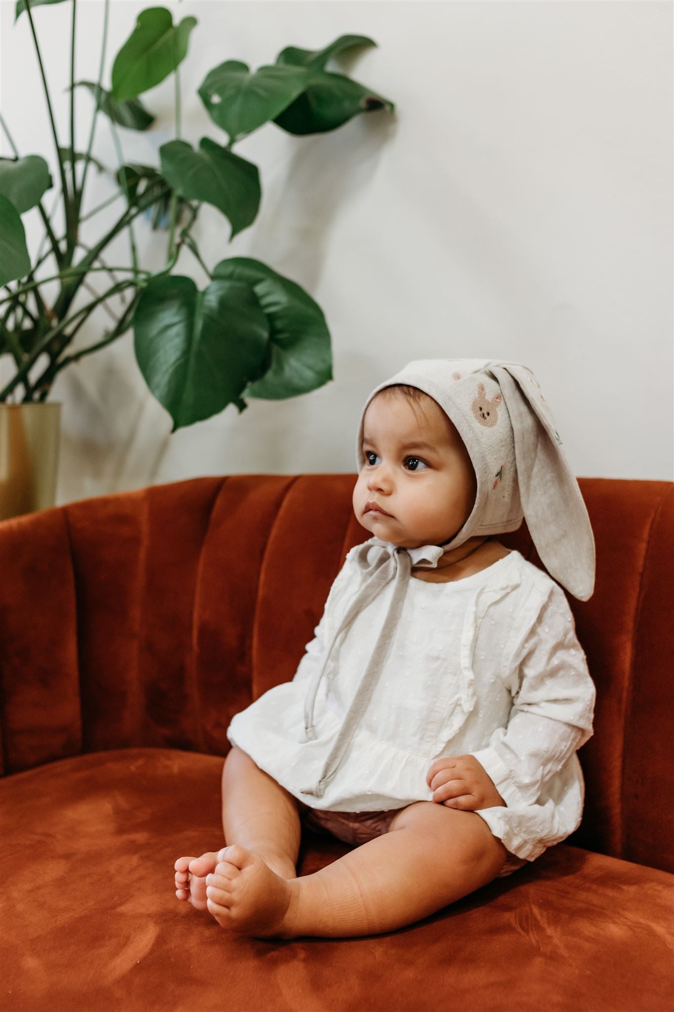 Embroidered Bunny Ear Bonnet