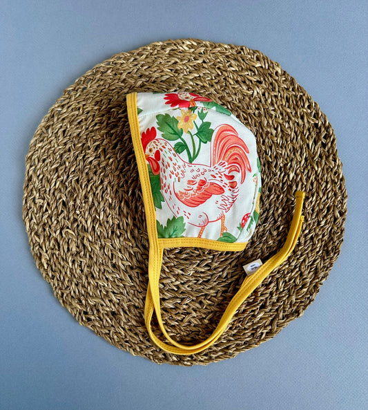 RTS Red Rooster Reversible Classic knit Bonnet size 6-12mo