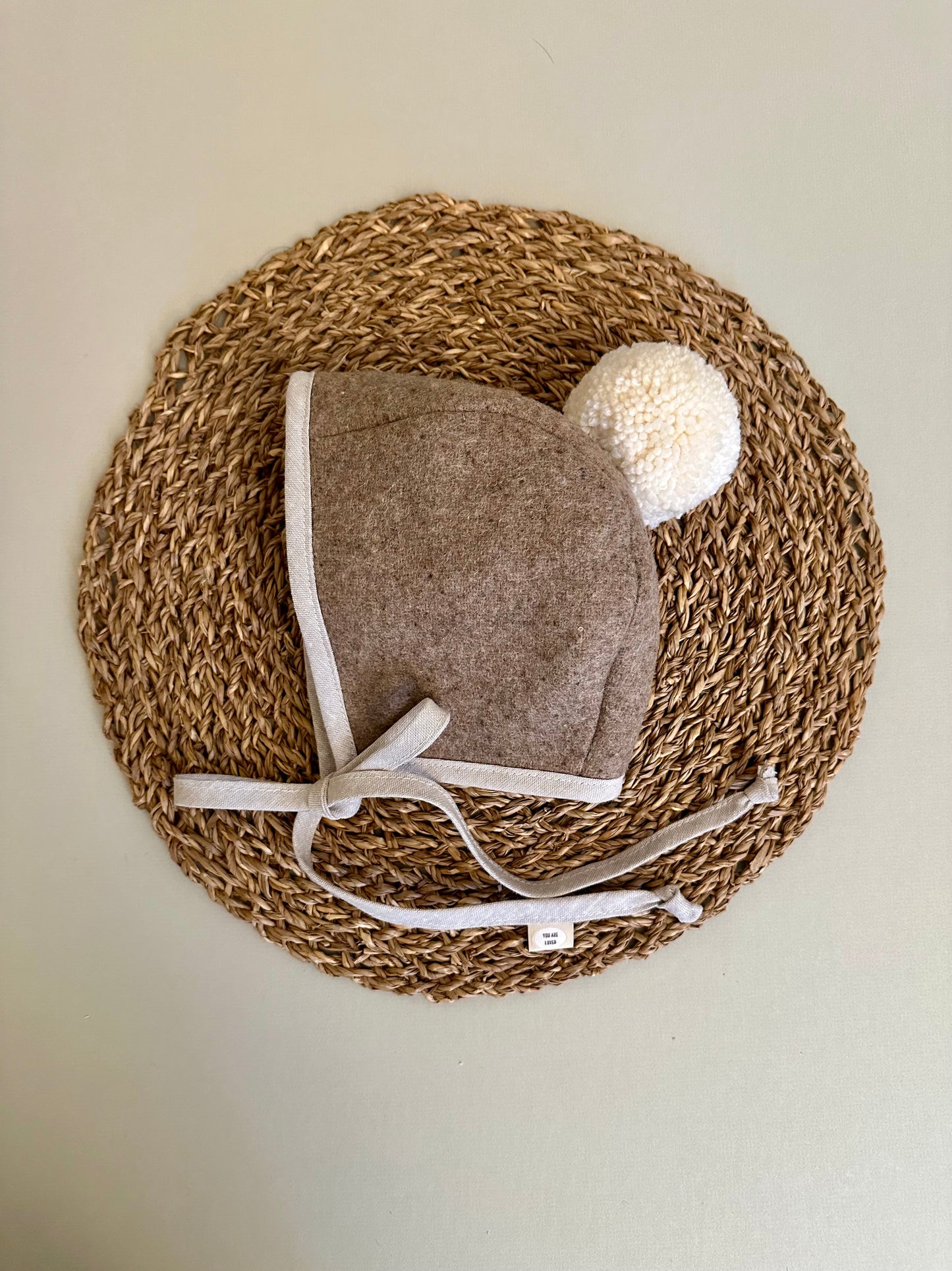 Hazelnut wool bonnet ready to ship, size 12-18 months