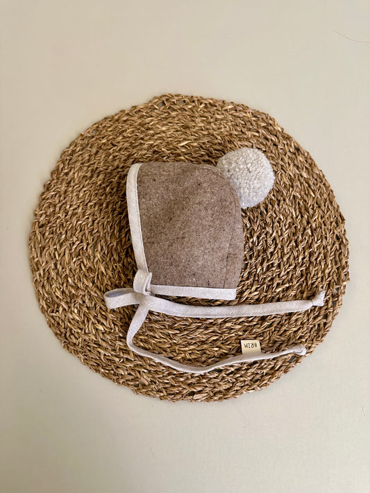 Hazelnut wool bonnet ready to ship, size 0-3 months