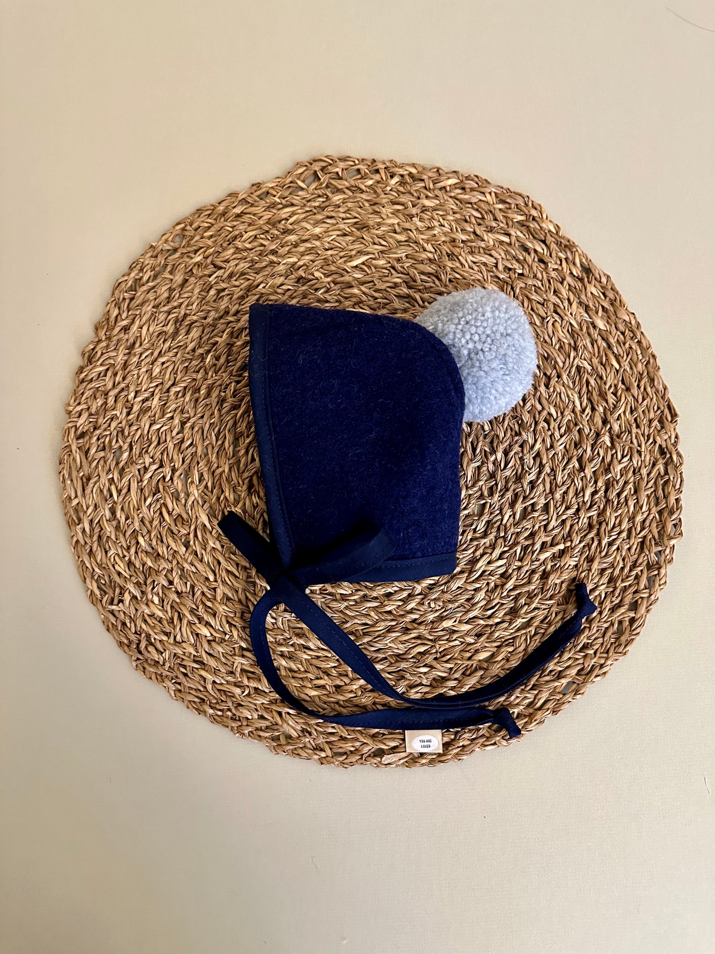 Lapis boiled wool bonnet ready to ship 0-3 months