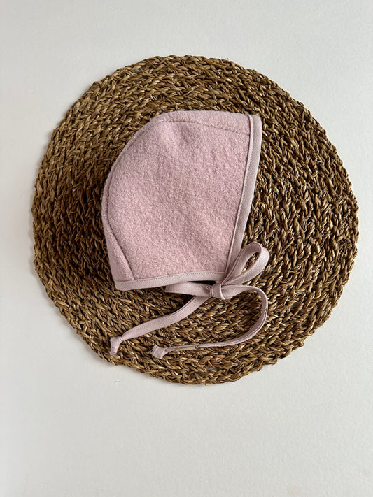 Dusty Rose wool Bonnet  ready to ship size 12-18mo