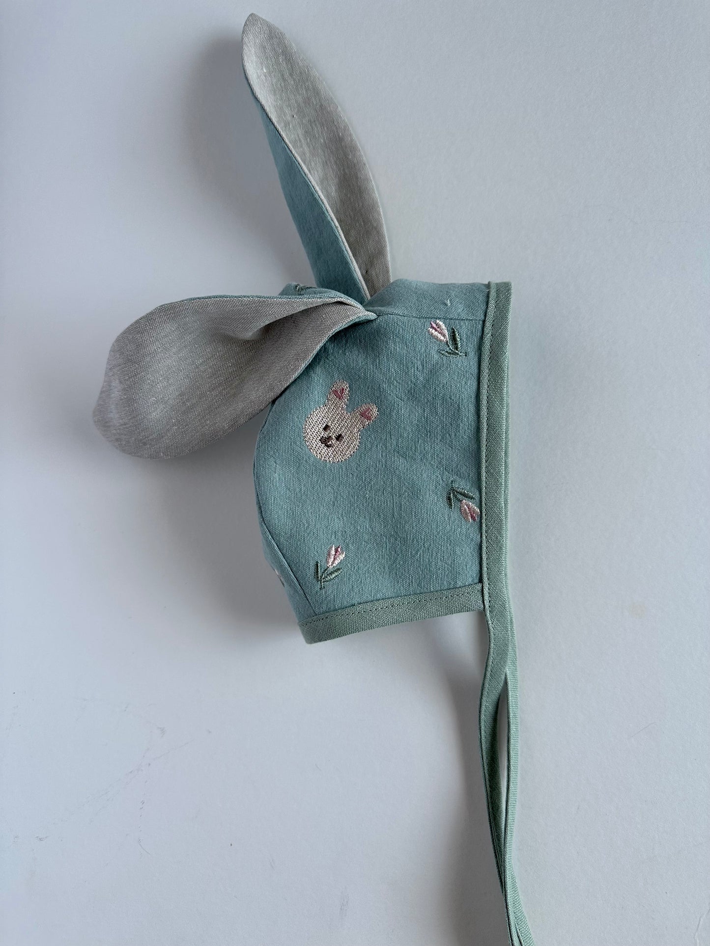 Blue Embroidered Bunny Ear Bonnet