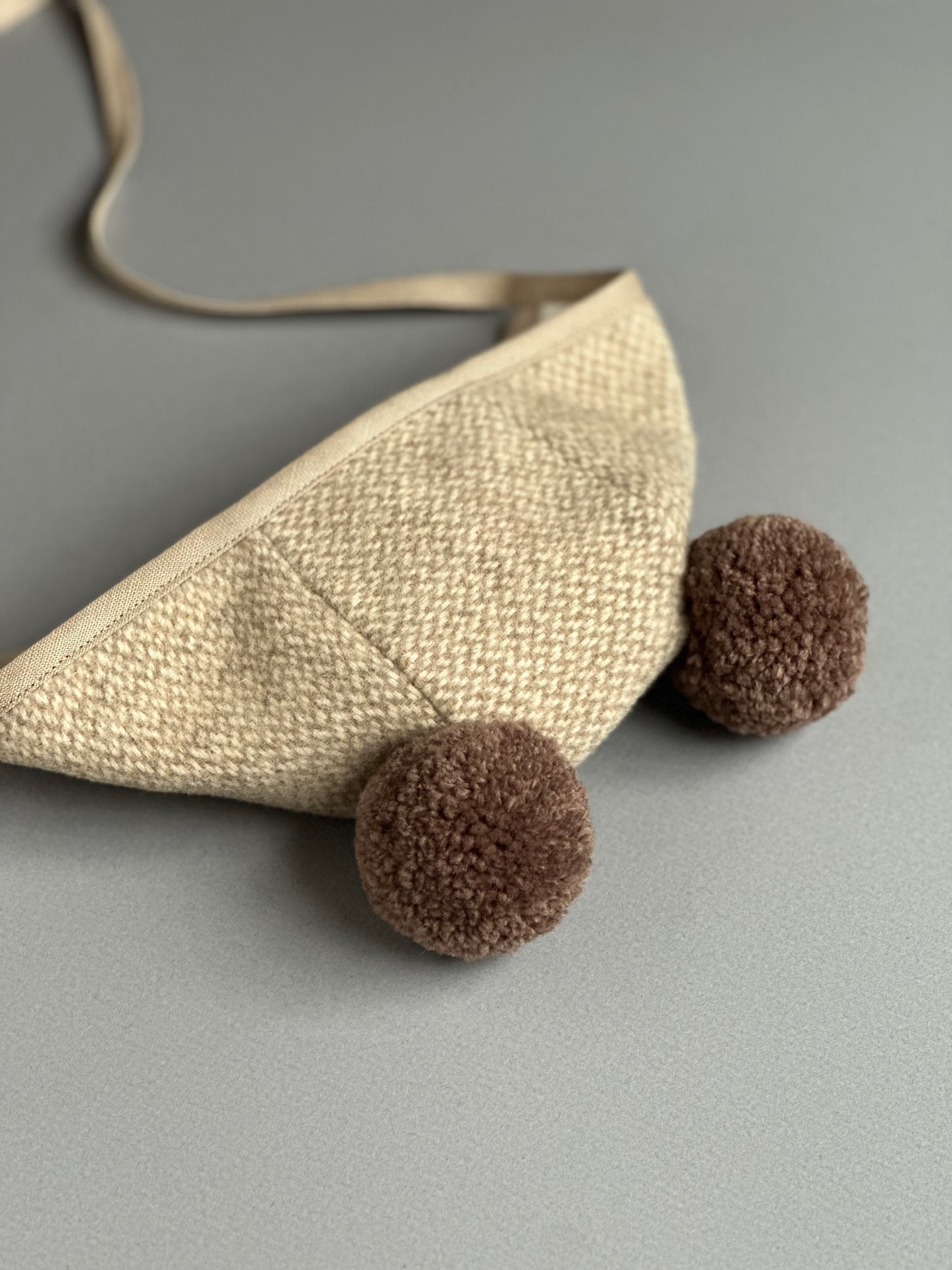 Herringbone Wool Pom Bonnet RTS size 6-12mo