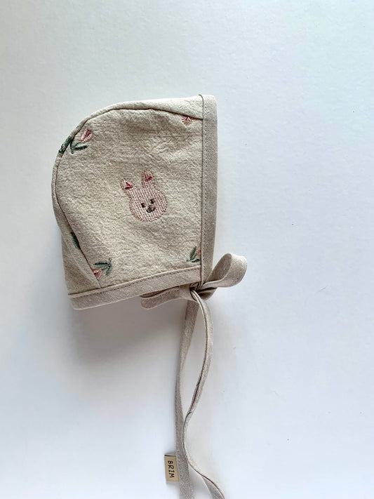 Embroidered Bunny bonnet (no ears)