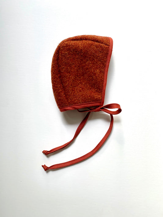 Rust boiled wool Pom bonnet